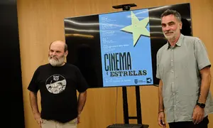 Demetrio G&oacute;mez e Ram&oacute;n Poza na presentaci&oacute;n de "Cinema e estrelas"
