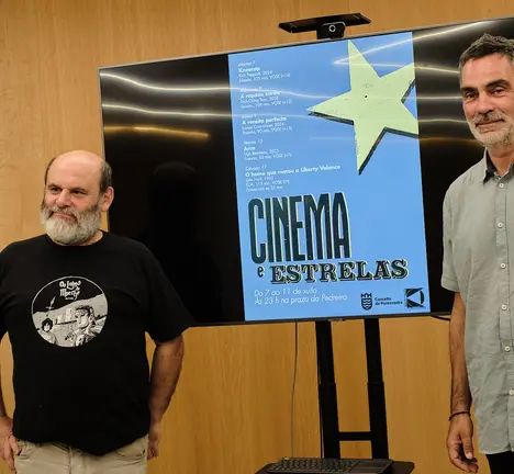 Demetrio G&oacute;mez e Ram&oacute;n Poza na presentaci&oacute;n de "Cinema e estrelas"